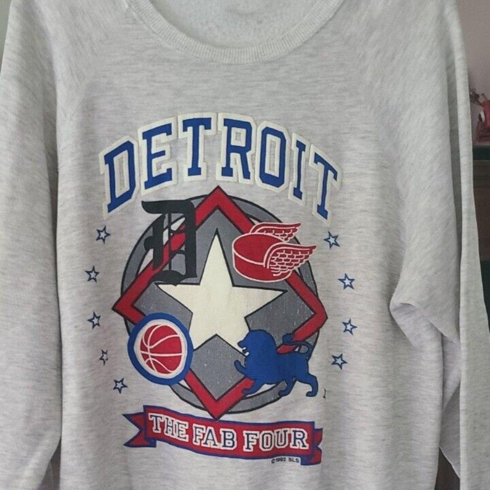 1992 Detroit Fab Four Tigers Red Wings Pistons Lions Sweater